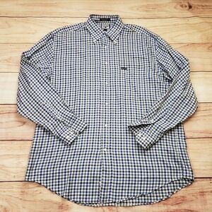 Faconnable Shirt Mens Large Blue Green Plaid Button Up Long Sleeve Classic Adult